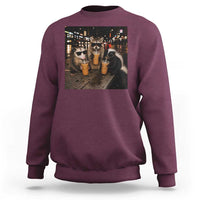Funny Raccoon Skunk Possum Drinking Iced Coffee Sweatshirt Support Local Street Cats Retro Animal Meme