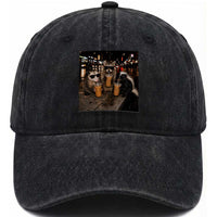 Funny Raccoon Skunk Possum Drinking Iced Coffee Washed Cotton Baseball Cap Support Local Street Cats Retro Animal Meme