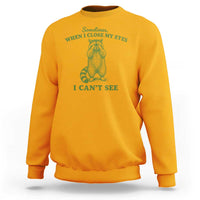 Funny Raccoon Meme Sweatshirt Sometimes When I Close My Eyes I Cant See Vintage Trash Panda
