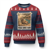Funny Raccoon Feral Since 1936 90th Birthday Ugly Christmas Sweater Vintage 90 Year Old Gift