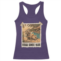 Funny Raccoon Feral Since 1936 90th Birthday Racerback Tank Top Vintage 90 Year Old Gift