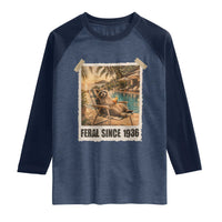 Funny Raccoon Feral Since 1936 90th Birthday Raglan Shirt Vintage 90 Year Old Gift