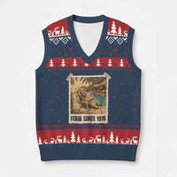 Funny Raccoon Feral Since 1976 50th Birthday V-Neck Knit Sweater Vest Vintage 50 Year Old Gift