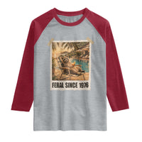 Funny Raccoon Feral Since 1976 50th Birthday Raglan Shirt Vintage 50 Year Old Gift