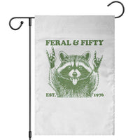 Raccoon 50th Birthday Garden Flag Funny Feral And Fifty Vintage 1976 50 Year Old Gift