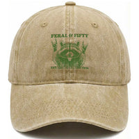 Raccoon 50th Birthday Washed Cotton Baseball Cap Funny Feral And Fifty Vintage 1976 50 Year Old Gift