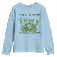 Raccoon 50th Birthday Youth Sweatshirt Funny Feral And Fifty Vintage 1976 50 Year Old Gift