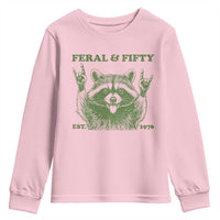 Raccoon 50th Birthday Youth Sweatshirt Funny Feral And Fifty Vintage 1976 50 Year Old Gift