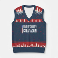 Make My Shoulder Great Again Funny Shoulder Surgery Recovery V-Neck Knit Sweater Vest Vintage USA Flag Patriotic