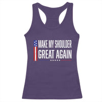 Make My Shoulder Great Again Funny Shoulder Surgery Recovery Racerback Tank Top Vintage USA Flag Patriotic