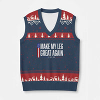 Make My Leg Great Again Funny Broken Leg Surgery Recovery V-Neck Knit Sweater Vest Vintage USA Flag Patriotic