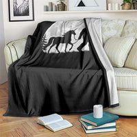 Bigfoot Walking Unicorn Throw Blanket Full Moon Sasquatch Fantasy Forest Silhouette