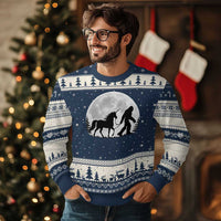Bigfoot Walking Unicorn Ugly Christmas Sweater Full Moon Sasquatch Fantasy Forest Silhouette