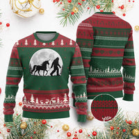 Bigfoot Walking Unicorn Ugly Christmas Sweater Full Moon Sasquatch Fantasy Forest Silhouette