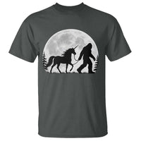 Bigfoot Walking Unicorn T Shirt Full Moon Sasquatch Fantasy Forest Silhouette