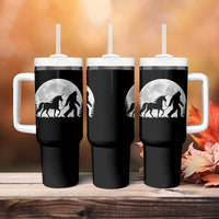 Bigfoot Walking Unicorn Tumbler With Handle Full Moon Sasquatch Fantasy Forest Silhouette