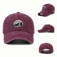 Bigfoot Walking Unicorn Washed Cotton Baseball Cap Full Moon Sasquatch Fantasy Forest Silhouette