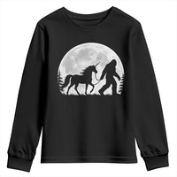 Bigfoot Walking Unicorn Youth Sweatshirt Full Moon Sasquatch Fantasy Forest Silhouette