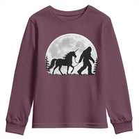 Bigfoot Walking Unicorn Youth Sweatshirt Full Moon Sasquatch Fantasy Forest Silhouette