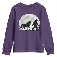 Bigfoot Walking Unicorn Youth Sweatshirt Full Moon Sasquatch Fantasy Forest Silhouette
