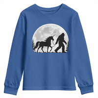 Bigfoot Walking Unicorn Youth Sweatshirt Full Moon Sasquatch Fantasy Forest Silhouette