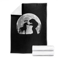 Bigfoot Boop Unicorn Throw Blanket Funny Sasquatch Full Moon Fantasy Forest Silhouette