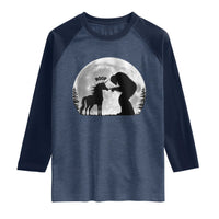 Bigfoot Boop Unicorn Raglan Shirt Funny Sasquatch Full Moon Fantasy Forest Silhouette