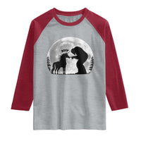 Bigfoot Boop Unicorn Raglan Shirt Funny Sasquatch Full Moon Fantasy Forest Silhouette