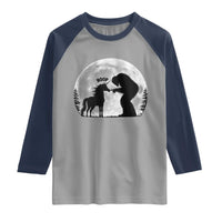Bigfoot Boop Unicorn Raglan Shirt Funny Sasquatch Full Moon Fantasy Forest Silhouette