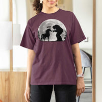 Bigfoot Boop Unicorn T Shirt For Women Funny Sasquatch Full Moon Fantasy Forest Silhouette
