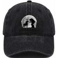 Bigfoot Boop Unicorn Washed Cotton Baseball Cap Funny Sasquatch Full Moon Fantasy Forest Silhouette