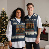 Does This Make Me Look Professionally Developed Funny Bigfoot V-Neck Knit Sweater Vest Sasquatch Retro Humor
