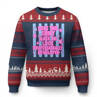 Does This Make Me Look Professionally Developed Ugly Christmas Sweater Funny Retro Groovy Pink Graphic