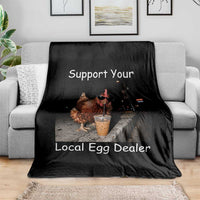 Support Local Dealer Chicken Farmer Throw Blanket Funny Animal Graphic Chicken Drinking Iced Coffee