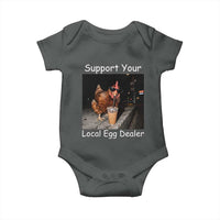 Support Local Dealer Chicken Farmer Baby Onesie Funny Animal Graphic Chicken Drinking Iced Coffee