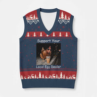 Support Local Dealer Chicken Farmer V-Neck Knit Sweater Vest Funny Animal Graphic Chicken Drinking Iced Coffee