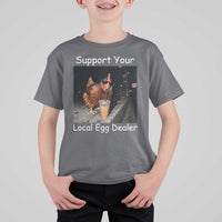 Support Local Dealer Chicken Farmer T Shirt For Kid Funny Animal Graphic Chicken Drinking Iced Coffee