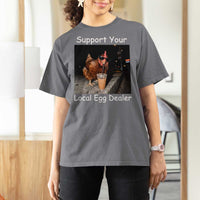 Support Local Dealer Chicken Farmer T Shirt For Women Funny Animal Graphic Chicken Drinking Iced Coffee