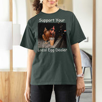 Support Local Dealer Chicken Farmer T Shirt For Women Funny Animal Graphic Chicken Drinking Iced Coffee