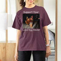 Support Local Dealer Chicken Farmer T Shirt For Women Funny Animal Graphic Chicken Drinking Iced Coffee