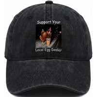 Support Local Dealer Chicken Farmer Washed Cotton Baseball Cap Funny Animal Graphic Chicken Drinking Iced Coffee