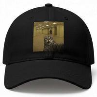 Funny Cat Selfie with Bigfoot Sasquatch Backrooms Liminal Space Meme Baseball Cap