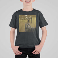 Funny Cat Selfie with Bigfoot Sasquatch Backrooms Liminal Space Meme T Shirt For Kid
