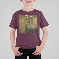 Funny Cat Selfie with Bigfoot Sasquatch Backrooms Liminal Space Meme T Shirt For Kid