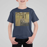 Funny Cat Selfie with Bigfoot Sasquatch Backrooms Liminal Space Meme T Shirt For Kid