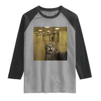 Funny Cat Selfie with Bigfoot Sasquatch Backrooms Liminal Space Meme Raglan Shirt