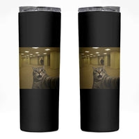 Funny Cat Selfie with Bigfoot Sasquatch Backrooms Liminal Space Meme Skinny Tumbler