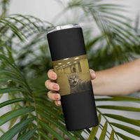 Funny Cat Selfie with Bigfoot Sasquatch Backrooms Liminal Space Meme Skinny Tumbler