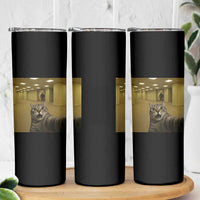 Funny Cat Selfie with Bigfoot Sasquatch Backrooms Liminal Space Meme Skinny Tumbler