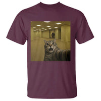 Funny Cat Selfie with Bigfoot Sasquatch Backrooms Liminal Space Meme T Shirt